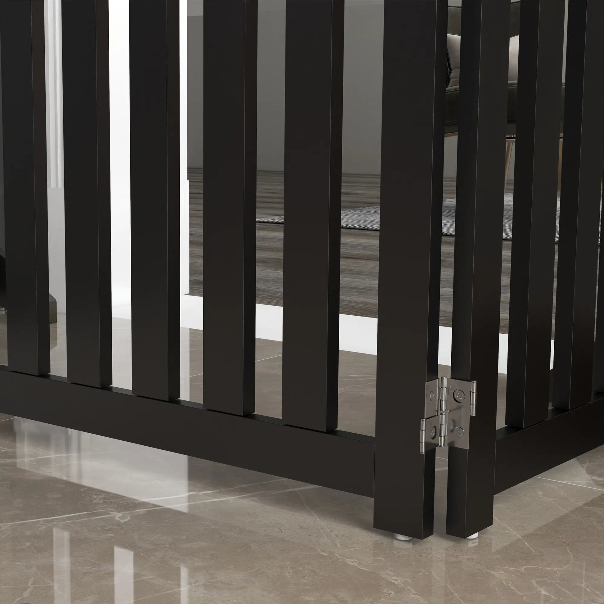 Foldable Dog Gate With Door, 4 Panels Freestanding, Black Houses, Kennels & Pens at Gallery Canada