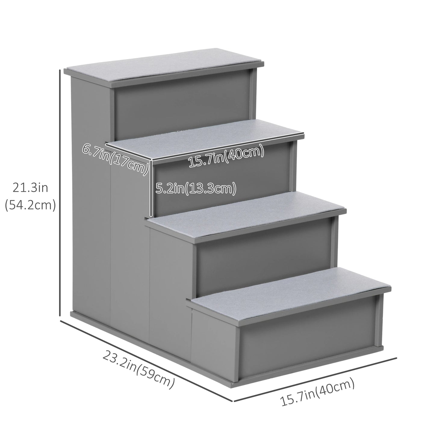 Dog Pet Stairs for Bed, Cat Ladder for Couch, Non-Slip Carpet, 15.7" x 23.2" x 21.3", Grey Dog Stairs at Gallery Canada