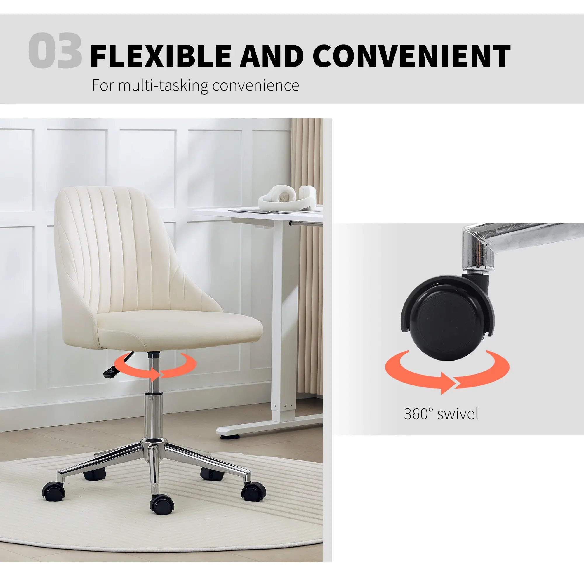 Velvet Adjustable Height Swivel Chair, Cream Task Chairs at Gallery Canada