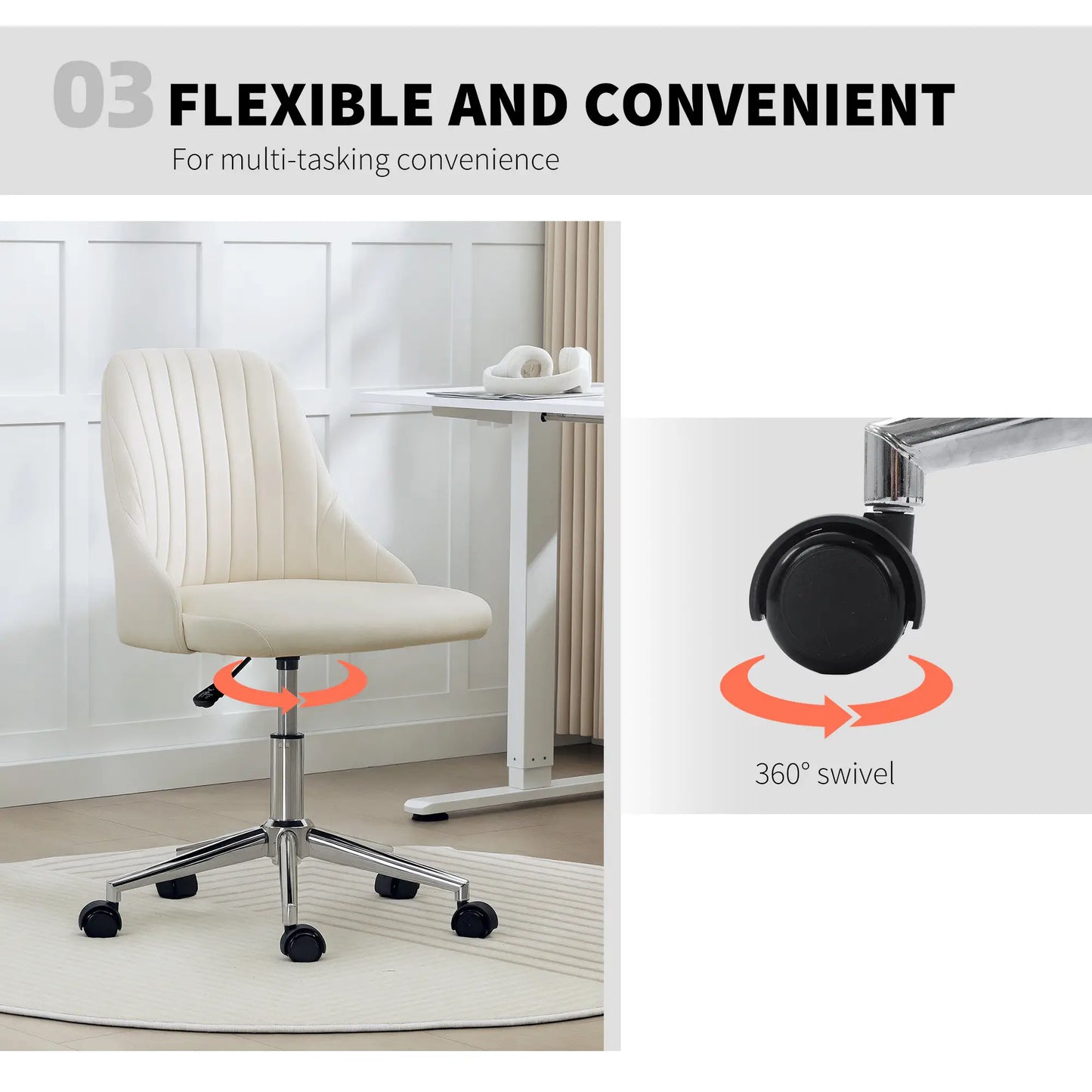 Velvet Adjustable Height Swivel Chair, Cream Task Chairs at Gallery Canada