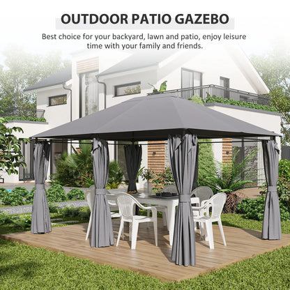 13'x10' Steel Patio Gazebo, Soft Top, 6 Removable Curtains, Grey Gazebos at Gallery Canada