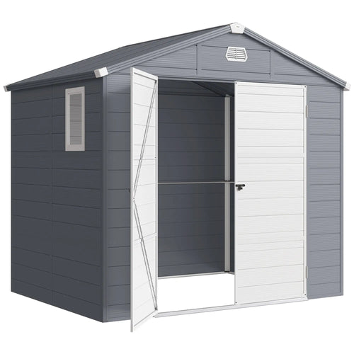 Small Garden Shed, Latch Door, Vents, Sloped Roof, 8x6, Light Grey