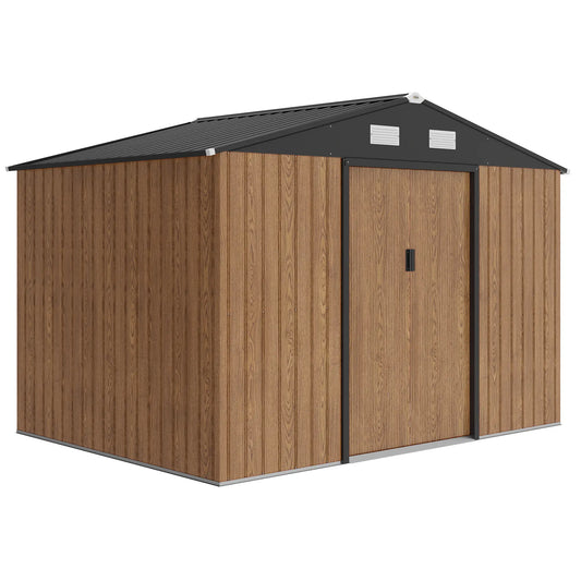 9.1'x6.4'x6.3' Garden Storage Shed, Lockable Double Doors, Vents, Teak Sheds Teak Wood Effect at Gallery Canada