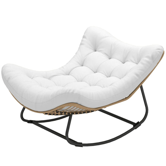 Oversized Rattan Patio Egg Chair, Rocking Chair With Padded Cushion, Cream White Outdoor Rocking Chairs Cream White, Natural Wood at Gallery Canada