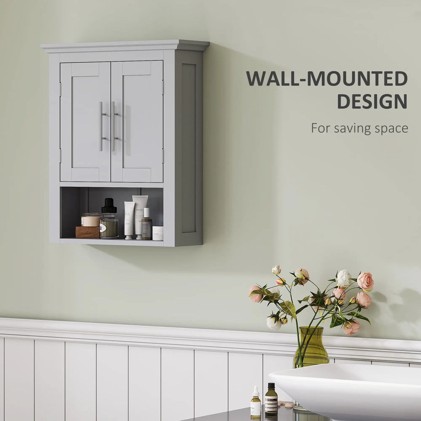 Bathroom Wall Cabinet, Medicine Storage with Shelf, Grey Wall Mounted Cabinets at Gallery Canada