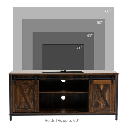 Industrial TV Stand for 60" TVs, Storage Console, 2 Sliding Barn Doors, Brown TV Stands at Gallery Canada