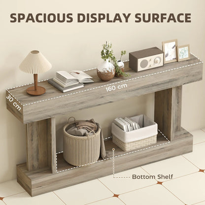 63 Inch Console Table, Vintage Narrow with Storage Shelf, Light Brown Console Tables at Gallery Canada
