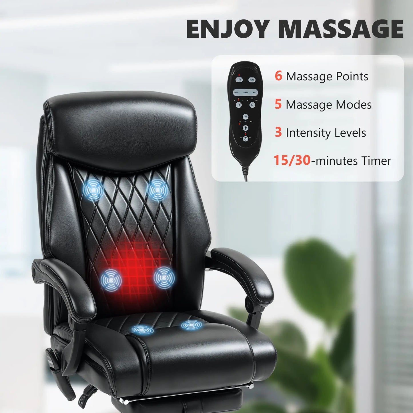 Ergonomic Office Chair, 6 Point Massage, Reclining With Footrest, Black Massage Chairs at Gallery Canada