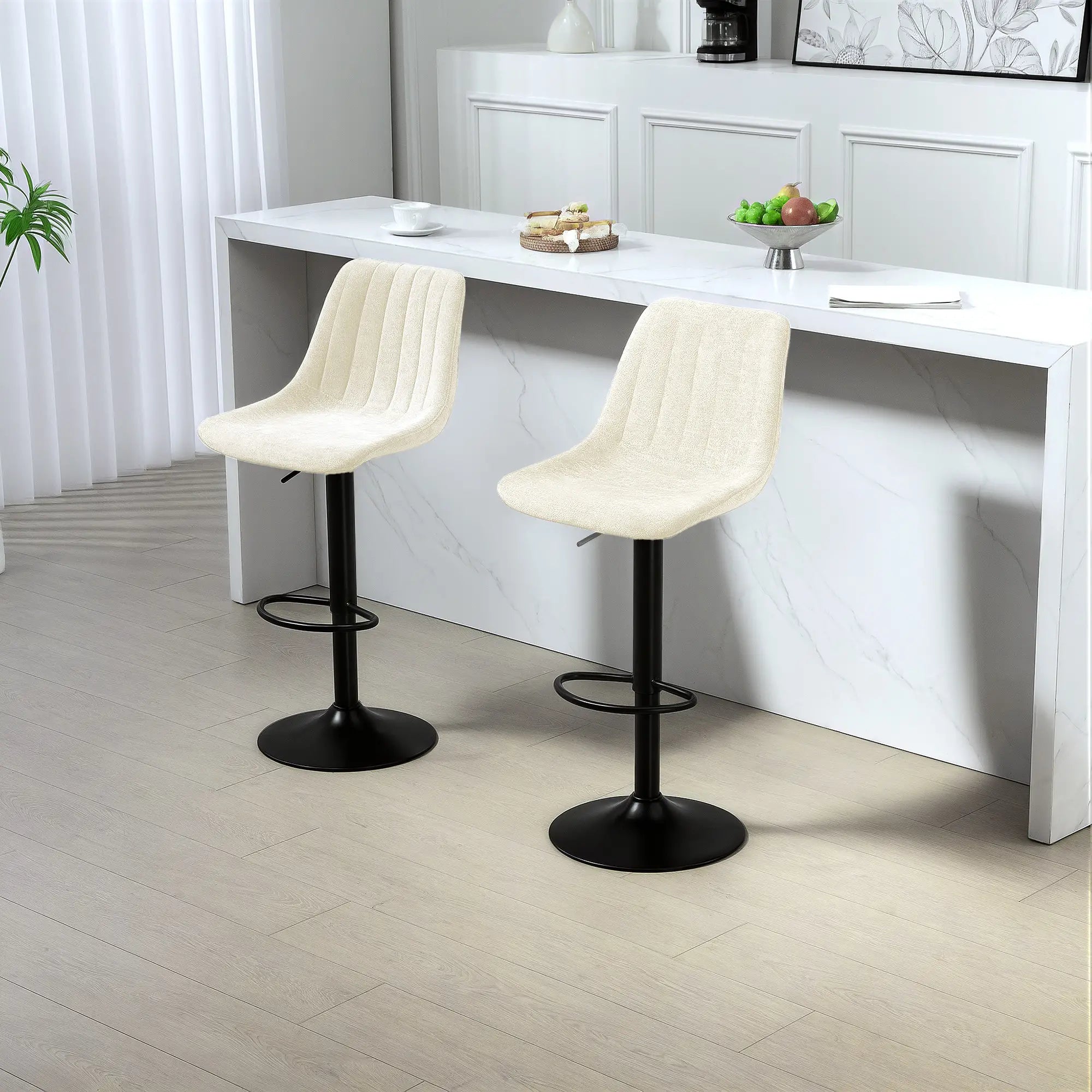 Adjustable Barstools Set of 2, Swivel with Back, Footrest, Beige Bar Stools at Gallery Canada