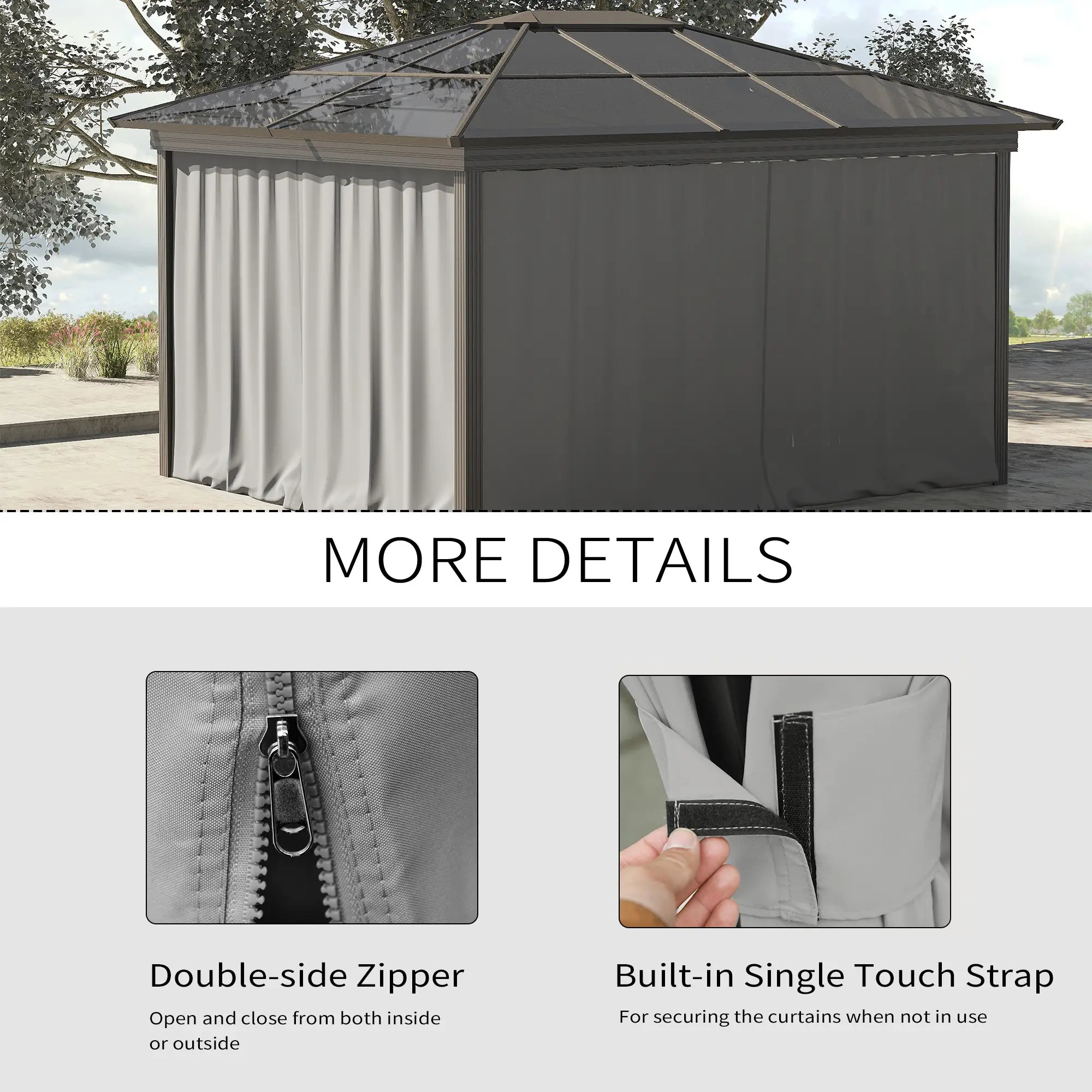 Universal Gazebo Curtains 10' x 10', 4 Panel Sidewall Privacy, Light Grey Gazebo Sidewalls at Gallery Canada