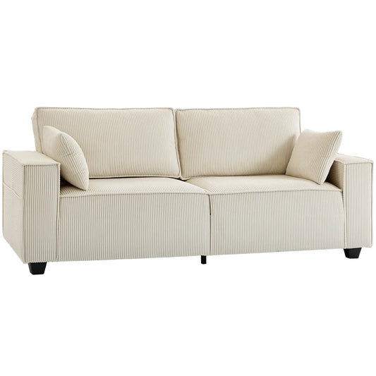 86" 3 Seater Sofa, Modern Corduroy Upholstered Couch, Beige 3-Seater Sofas Beige at Gallery Canada
