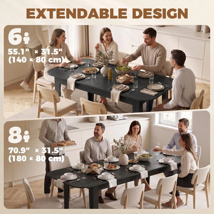 Extendable Oval Dining Table for 4-6, Farmhouse Kitchen Table, Black, Black