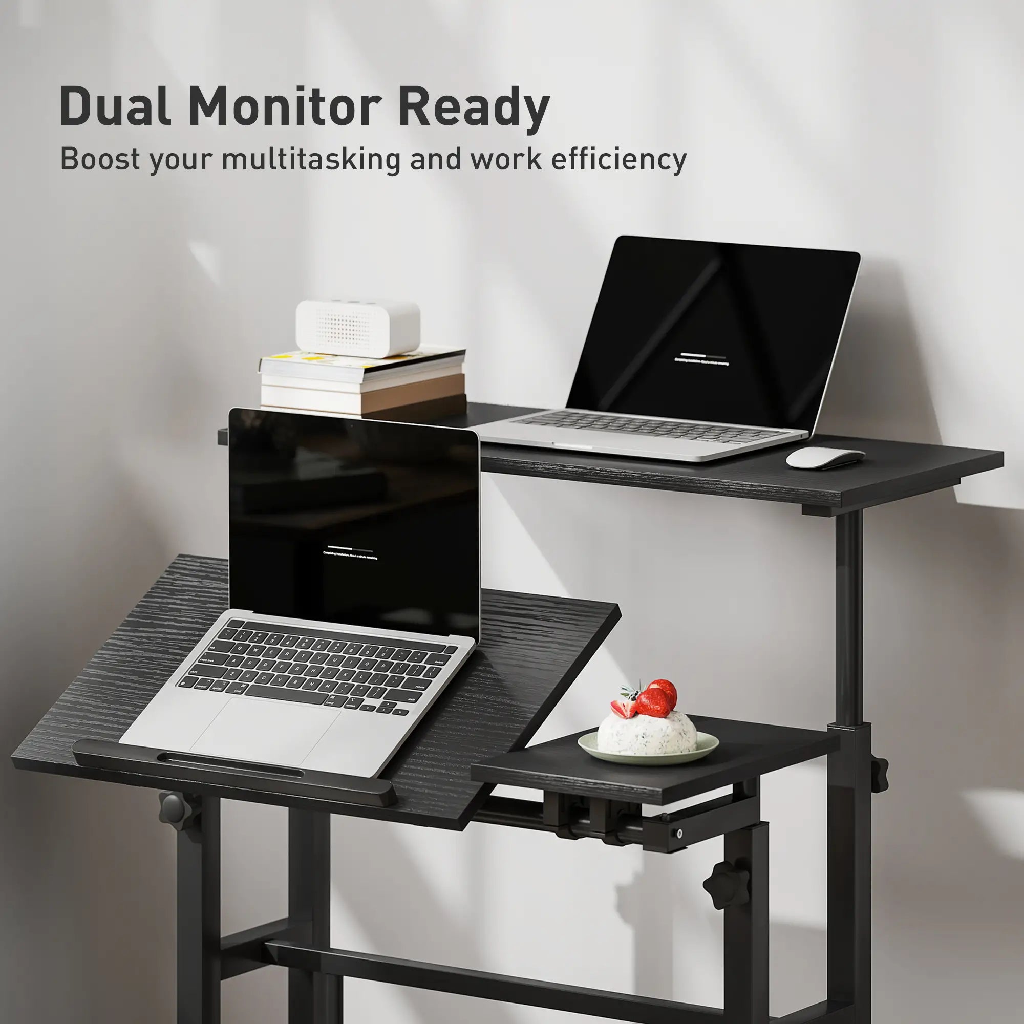 Mobile Stand Up Desk, Height and Angle Adjustable with Wheels, Black Computer Desks at Gallery Canada