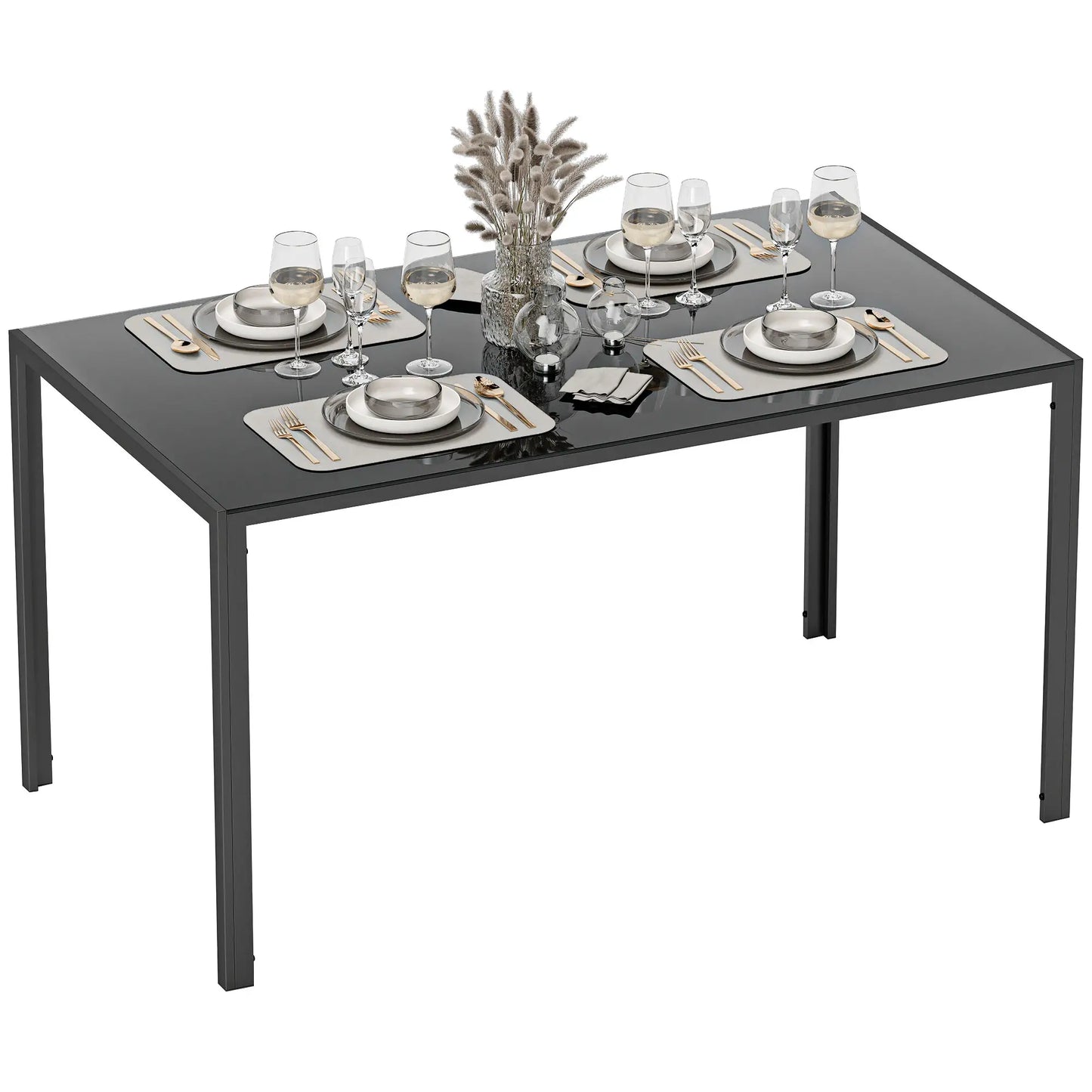 Rectangular Kitchen Table For 4 People, Tempered Glass Tabletop, Black Dining Tables at Gallery Canada