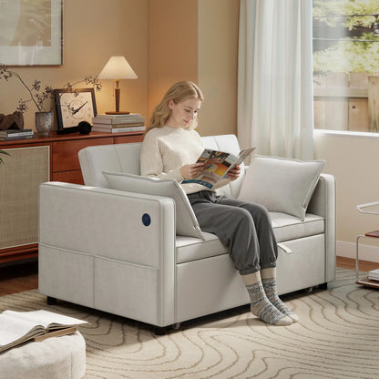 3-In-1 Convertible Sofa Bed, Pull Out Sleeper, Adjustable Backrest, Beige 2-Seater Sofas at Gallery Canada