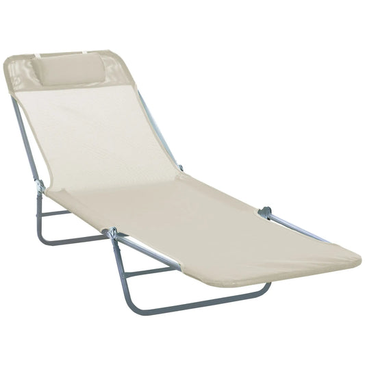 Outdoor Lounge Chair, Adjustable Reclining Folding Chaise, Beige Lounger Chairs Beige at Gallery Canada
