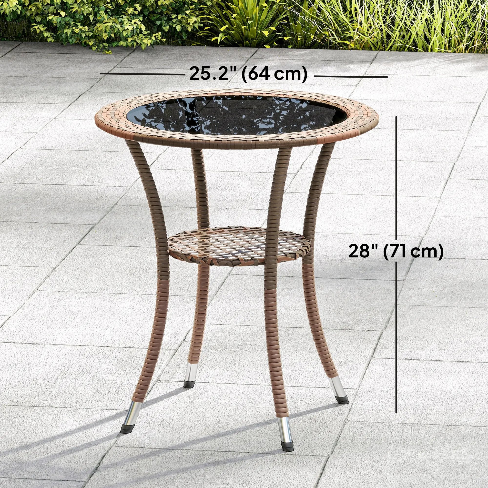 Rattan Dining Table, Wicker Coffee Table with 2-Tier Shelf, Brown Patio Dinning Tables at Gallery Canada