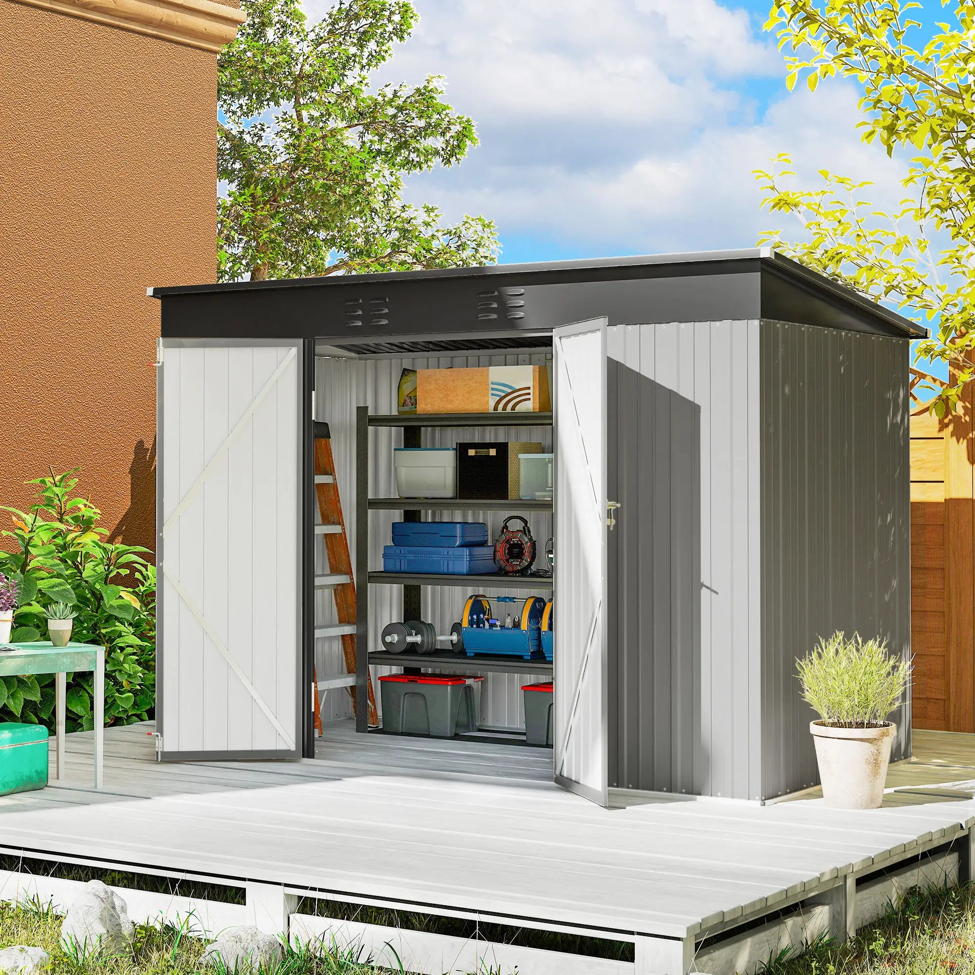 9' x 4' Galvanized Steel Garden Shed, Lockable Doors, 2 Air Vents Sheds at Gallery Canada
