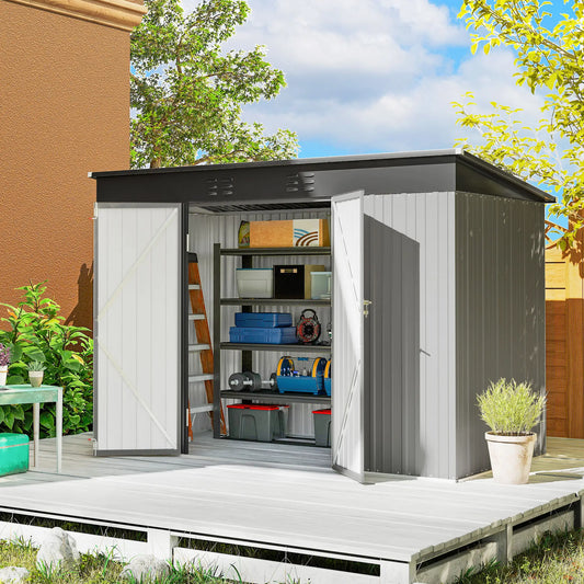 9' x 4' Galvanized Steel Garden Shed, Lockable Doors, 2 Air Vents Sheds Grey at Gallery Canada