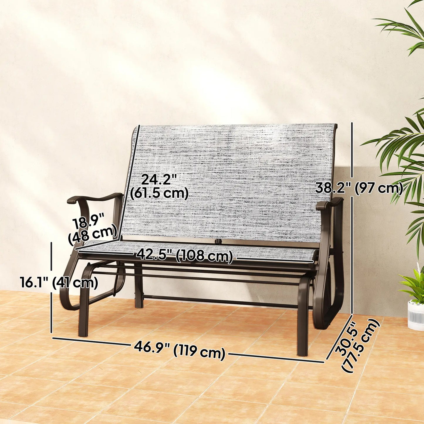 Garden Double Gliding Chair, Patio Glider, Steel Frame, Dark Grey Outdoor Gliders at Gallery Canada