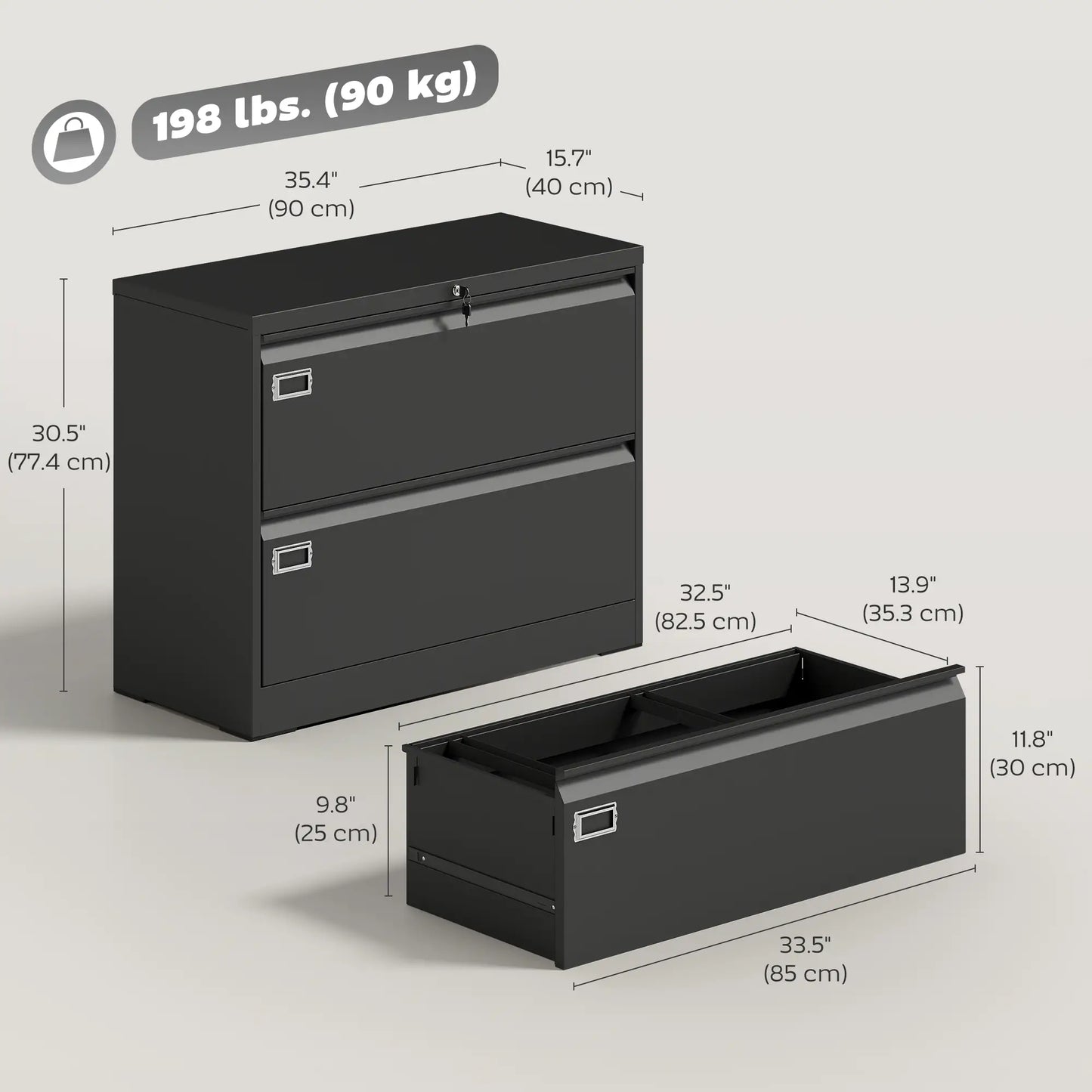 2 Drawer Lateral Filing Cabinet, Lockable Steel, A4 Letter Legal Size, Black Office Cabinets & Cupboards at Gallery Canada