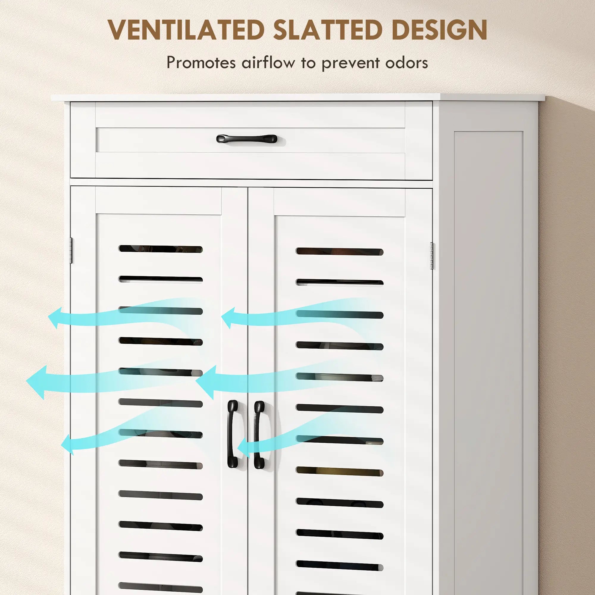 Shoe Cabinet With Louvered Doors, Drawer, Adjustable Shelves, White Shoe Storage Cabinets & Racks at Gallery Canada