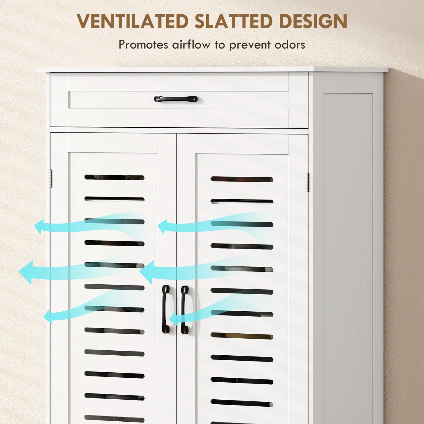 Shoe Cabinet With Louvered Doors, Drawer, Adjustable Shelves, White Shoe Storage Cabinets & Racks at Gallery Canada