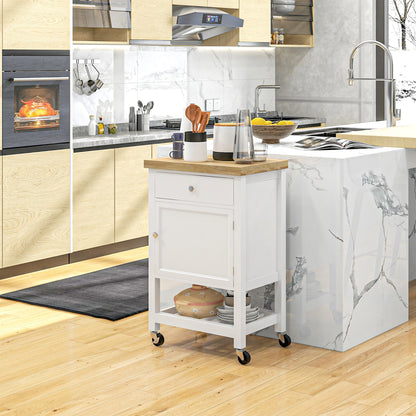 Kitchen Cart on Wheels, Wood Top, Towel Rack, Drawer, Shelf, White Kitchen Islands & Kitchen Carts at Gallery Canada
