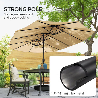 Double Sided Patio Umbrella, 15ft, LED Lights, Base Included, Khaki Double-sided Umbrellas at Gallery Canada