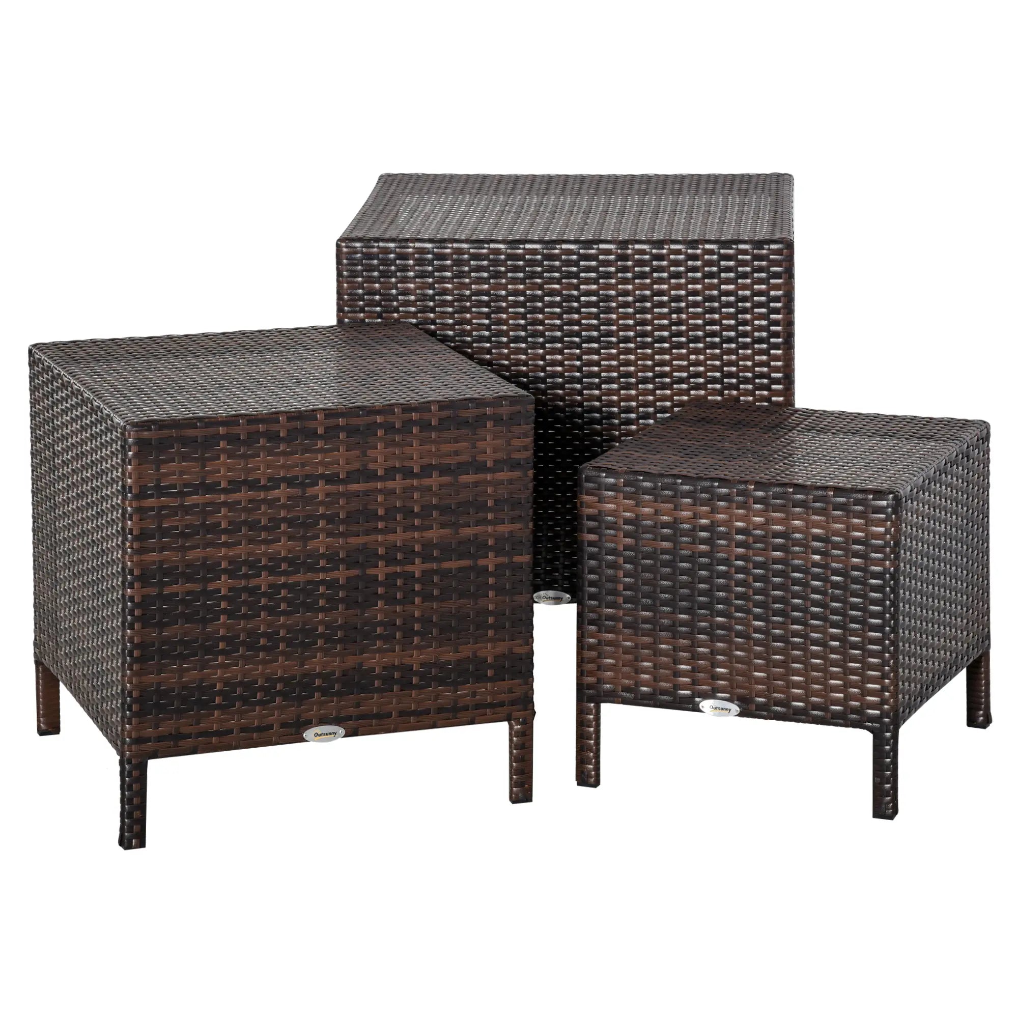 Set Of 3 Wicker Nesting Tables Outdoor Garden, Brown Bistro Sets at Gallery Canada