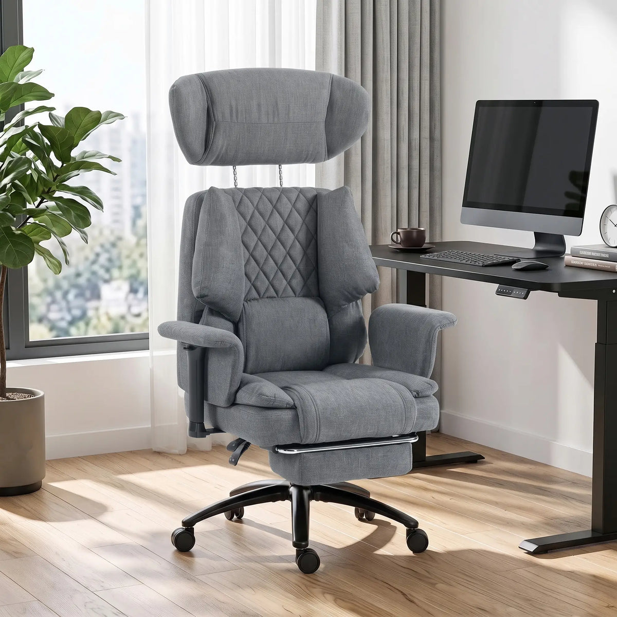 Heavy Duty Office Chair, Footrest, Lumbar Support, Grey