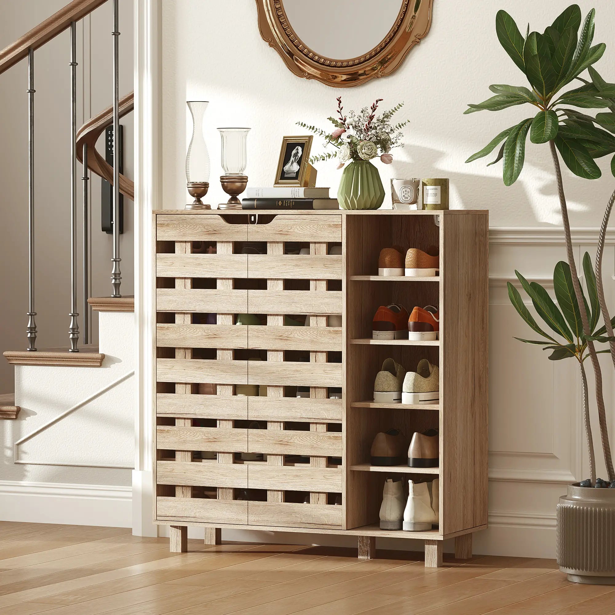 21 Pair Shoe Cabinet, 5-Tier Double Door, 5-Tier Open Shelves, Beige Shoe Storage Cabinets & Racks at Gallery Canada