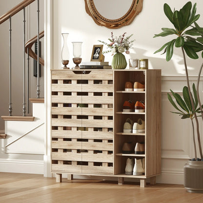 21 Pair Shoe Cabinet, 5-Tier Double Door, 5-Tier Open Shelves, Beige Shoe Storage Cabinets & Racks at Gallery Canada