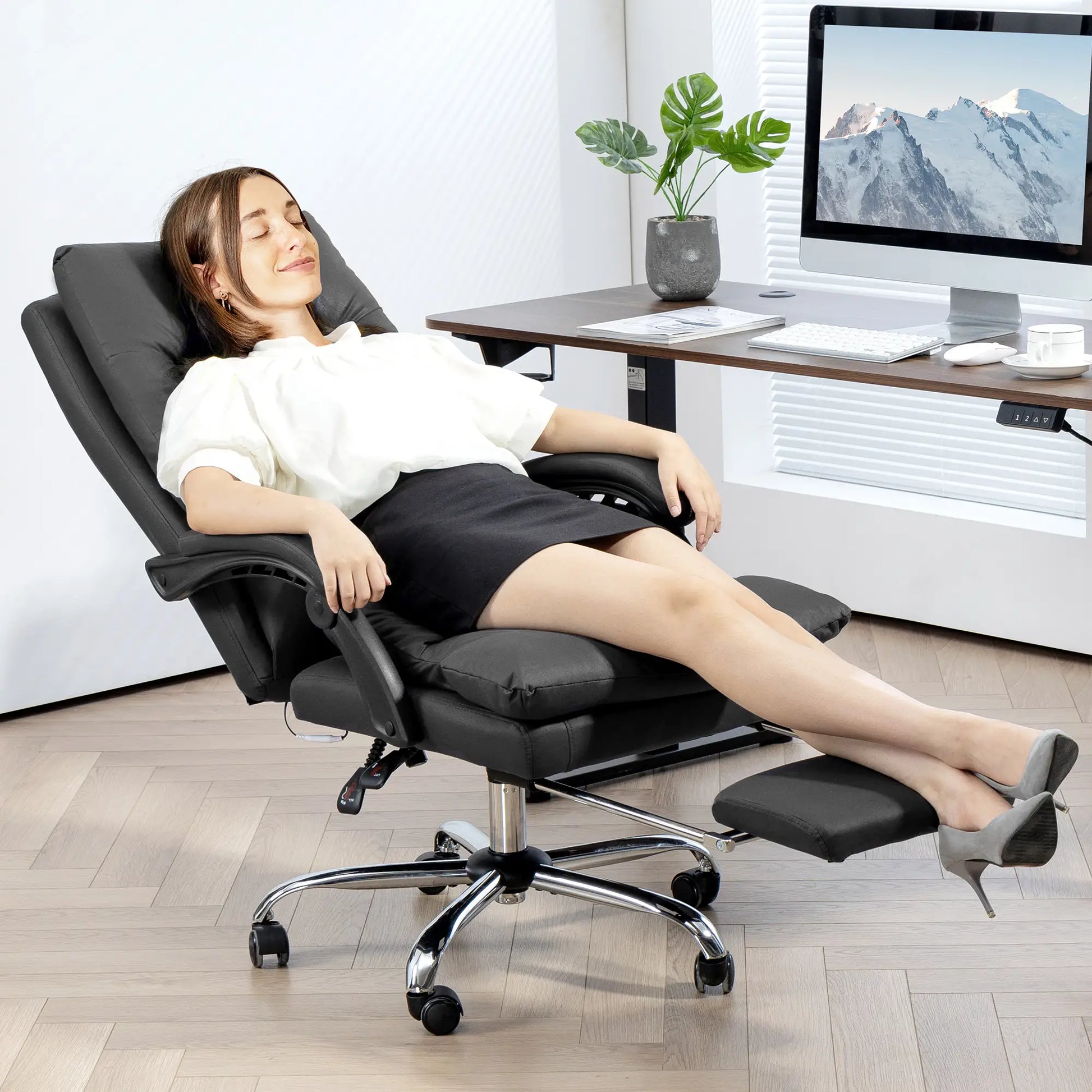 Executive Office Chair, 6 Point Massage and Heat, Microfibre Reclining with Footrest, Black Massage Chairs at Gallery Canada