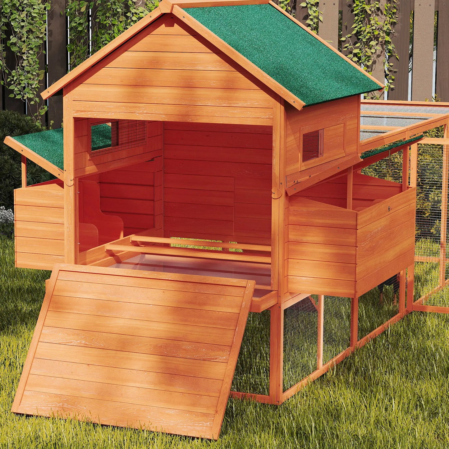 137" Wooden Chicken Coop With Run, Nesting Box, Orange Chicken Coops at Gallery Canada
