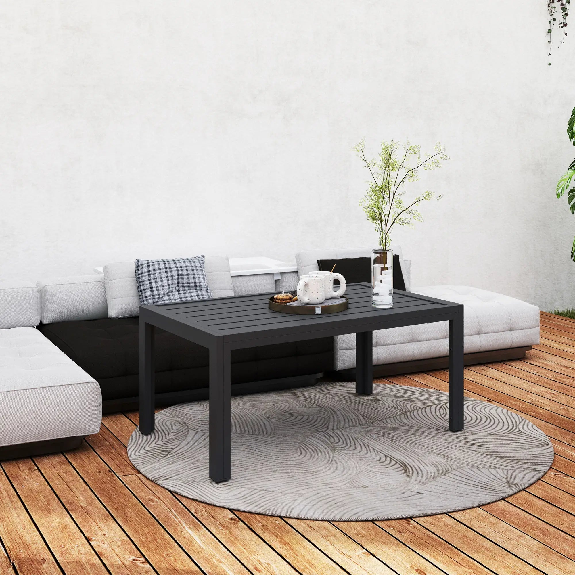 Outdoor Coffee Table, Rectangular, Steel Frame, Slat Tabletop, Grey Patio Side Tables at Gallery Canada