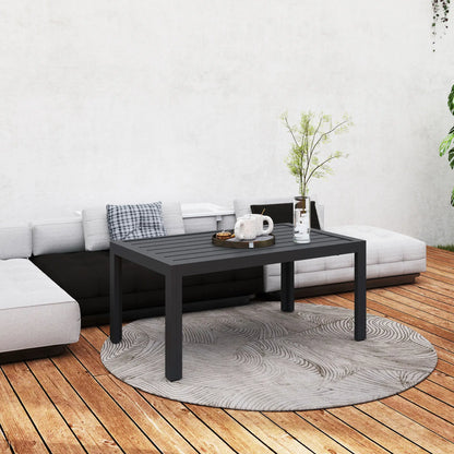 Outdoor Coffee Table, Rectangular, Steel Frame, Slat Tabletop, Grey Patio Side Tables at Gallery Canada