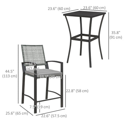3pc Rattan Patio Bar Table, Chairs with Cushions, Bar Furniture Bistro Sets at Gallery Canada
