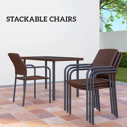 5 Piece Outdoor Dining Set, PE Wicker Rattan Patio Furniture, Stackable Chairs, Glass Table Top Patio Furniture Sets at Gallery Canada