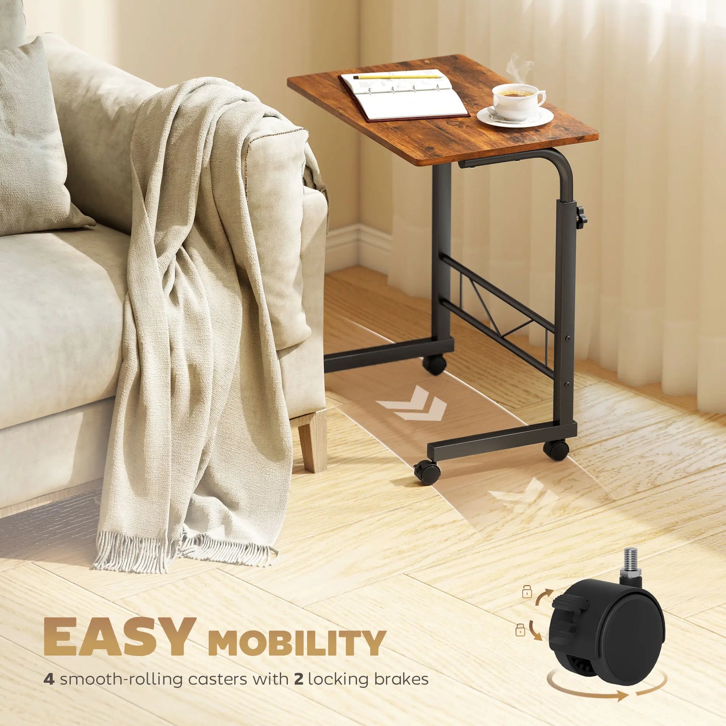 Mobile Standing Desk, Adjustable Height, 23.5 Inch, Rustic Brown, Brown Side Tables at Gallery Canada