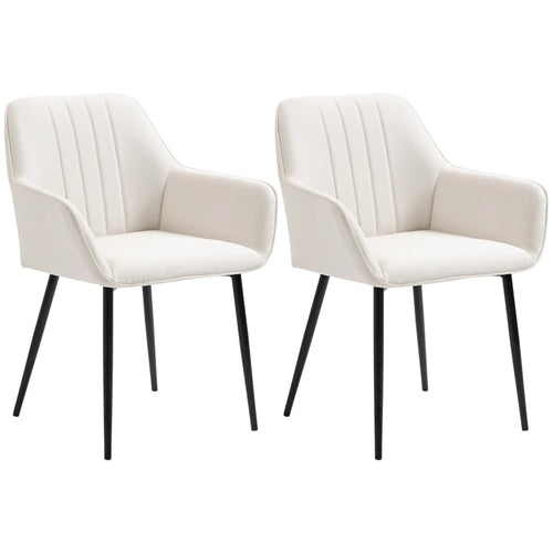 Dining Chairs Set of 2, Upholstered Linen Fabric, Beige