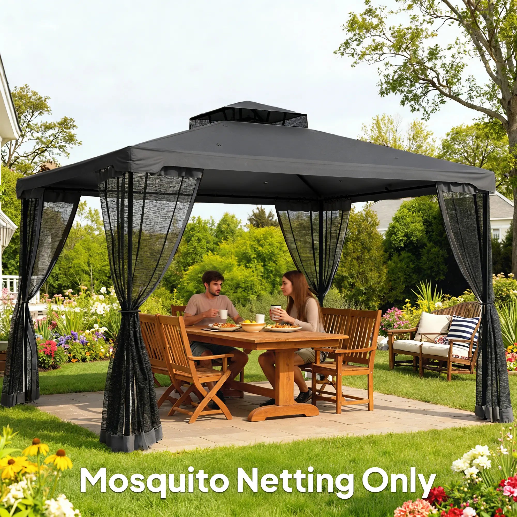 Replacement Mosquito Netting, 10' x 13', Gazebo Screen Walls With Zippers, Black Gazebo Sidewalls at Gallery Canada