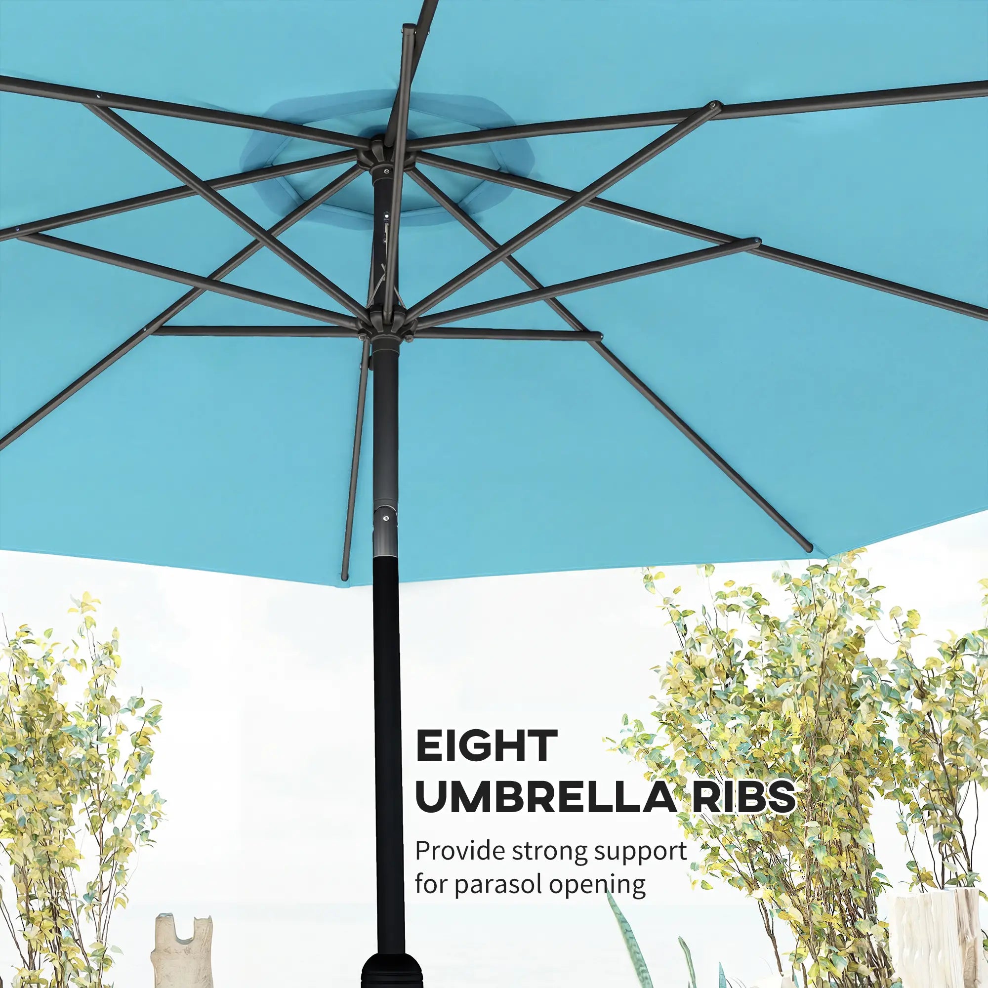 10' x 8' Round Market Umbrella, Crank Handle, Tilt, Sky Blue Sun Umbrellas at Gallery Canada