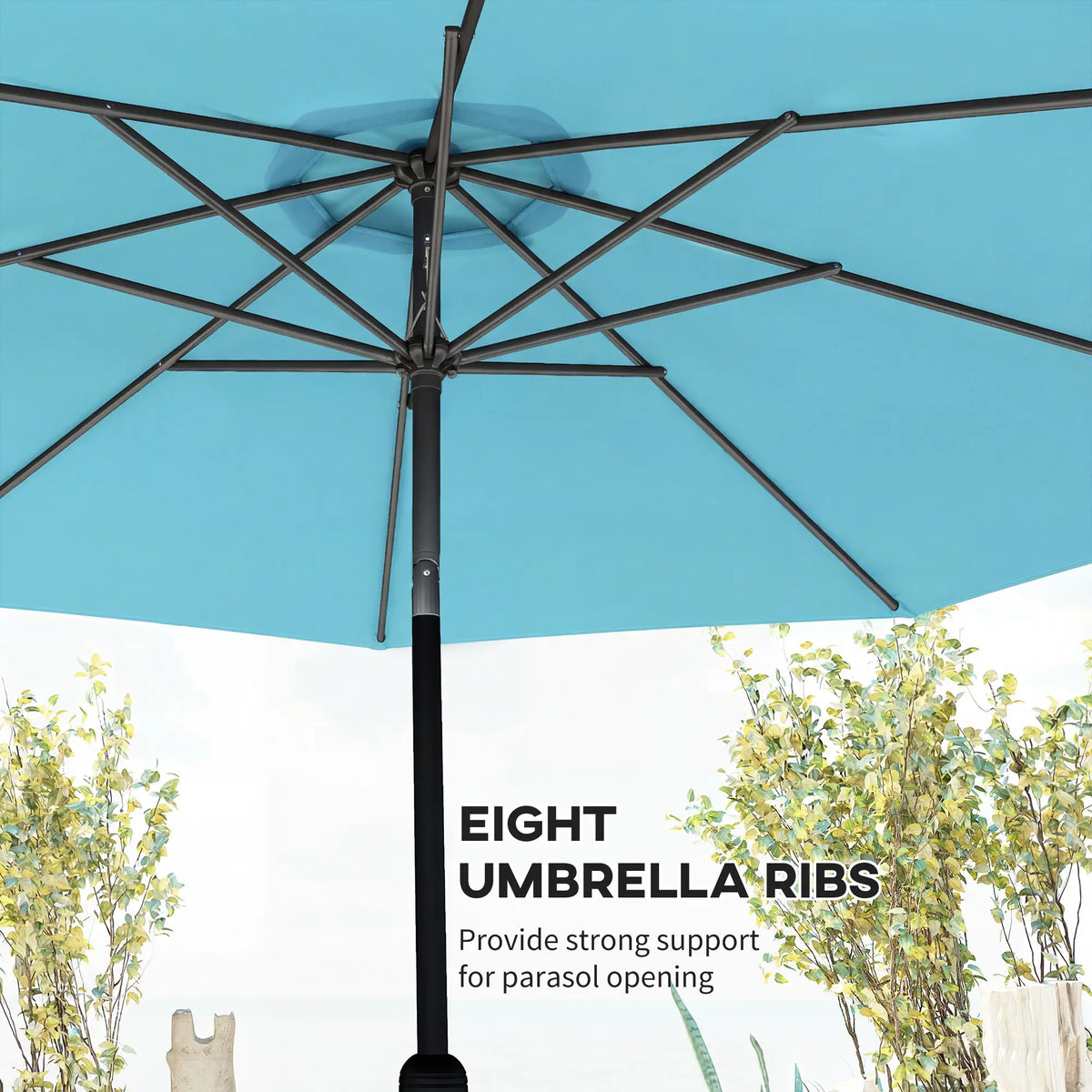 10' x 8' Round Market Umbrella, Crank Handle, Tilt, Sky Blue Sun Umbrellas at Gallery Canada