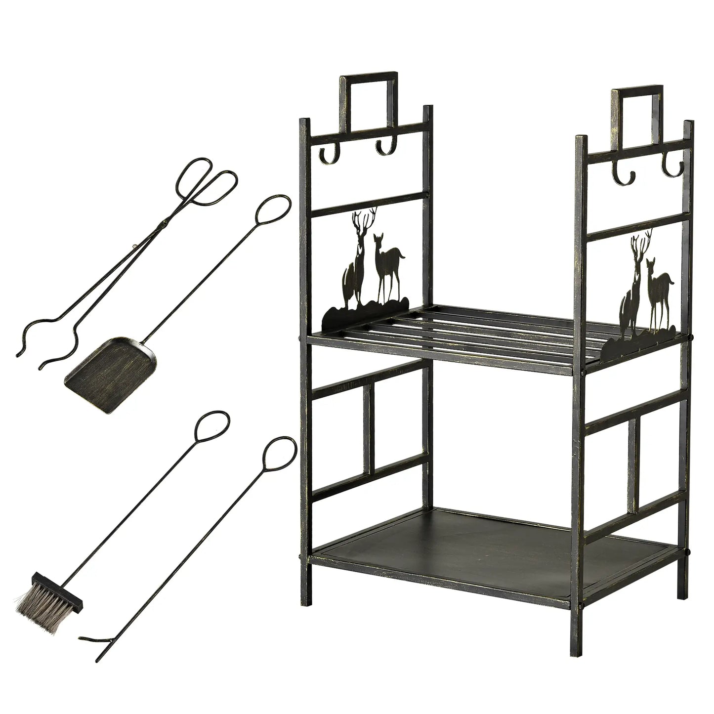 2-Layer Heavy Duty Firewood Rack, 4 Tools, Black and Gold Firewood Racks at Gallery Canada