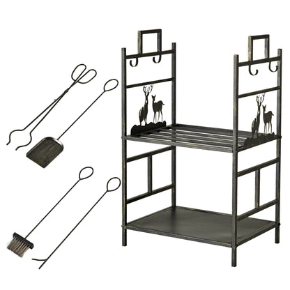 2-Layer Heavy Duty Firewood Rack, 4 Tools, Black and Gold Firewood Racks at Gallery Canada