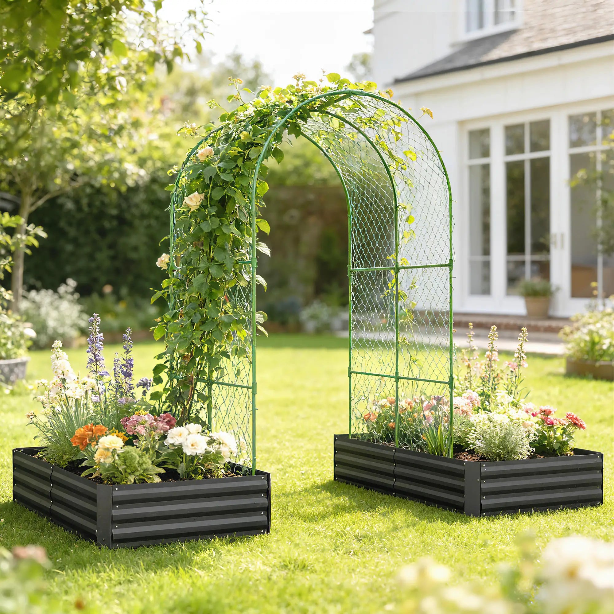 Metal Raised Garden Bed With Trellis, Galvanized Garden Kit, Black Galvanized Planter Boxes at Gallery Canada
