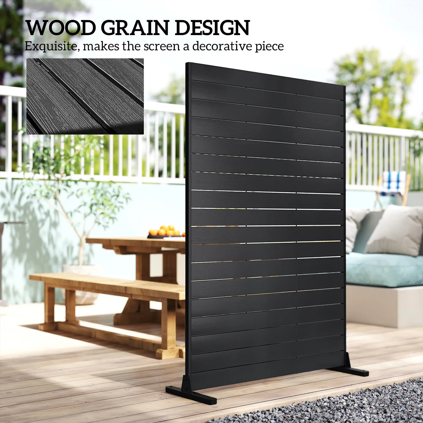 Outdoor Privacy Screen, 47.2" x 68.5" HDPE Panel With Stand, Black Side Awnings at Gallery Canada