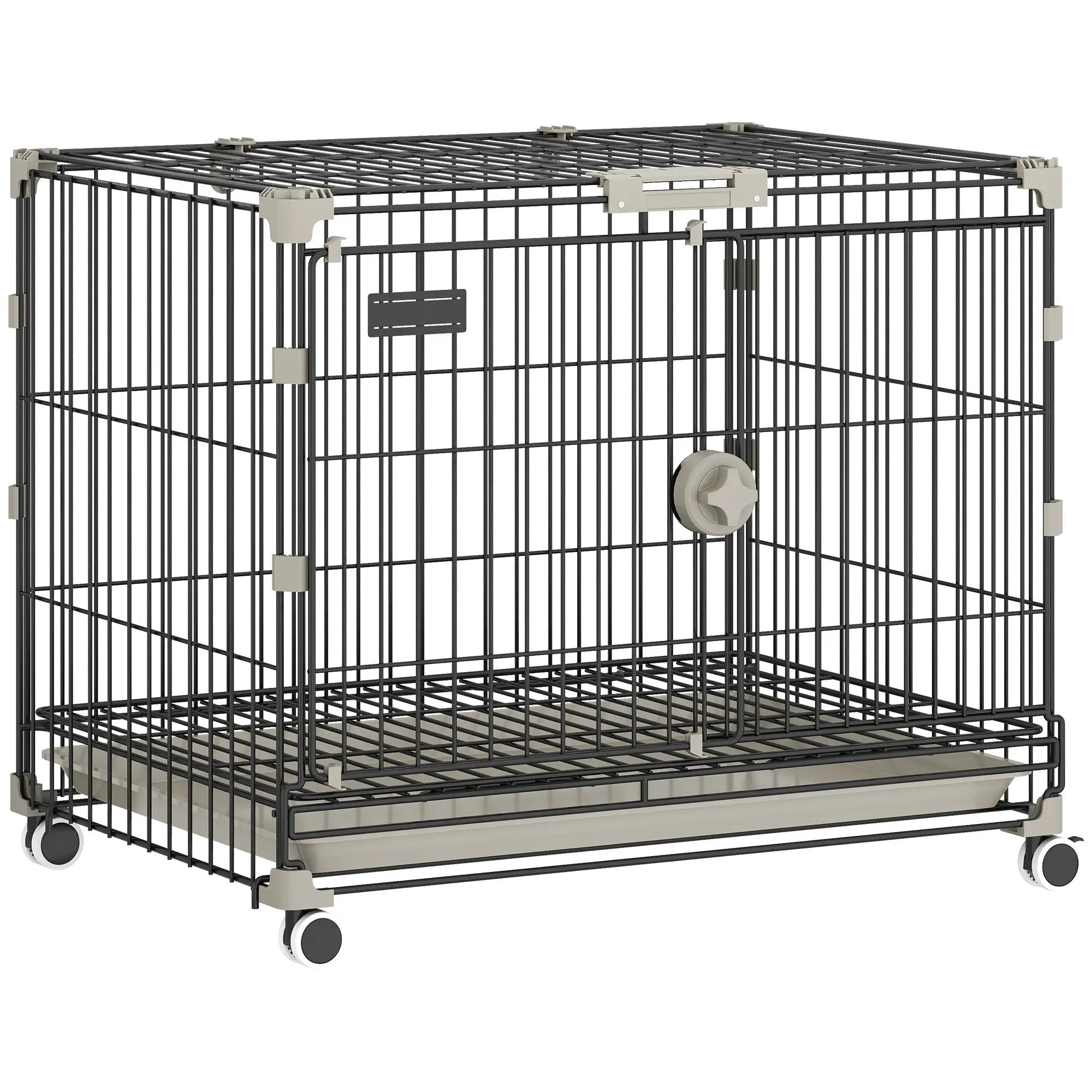 Foldable Dog Crate, 24 Inch Metal Cage, Removable Tray, Lockable Wheels, Black Dog Cages & Crates at Gallery Canada