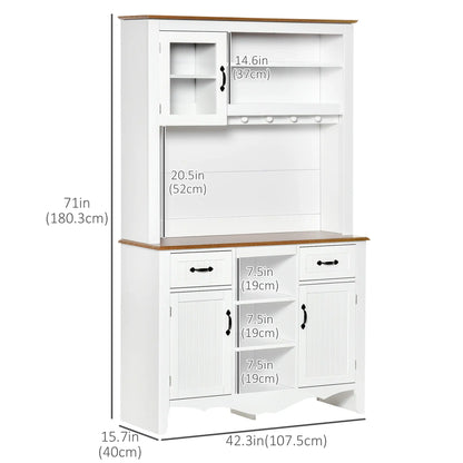 71" Kitchen Buffet with Hutch, Farmhouse Style, White Kitchen Pantry Cabinets at Gallery Canada